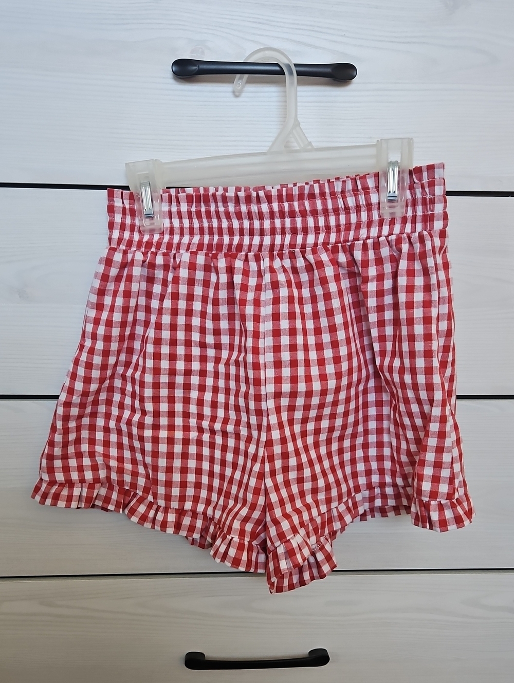 SHEIN Red and White Gingham Ruffle-Hem Skort Shorts